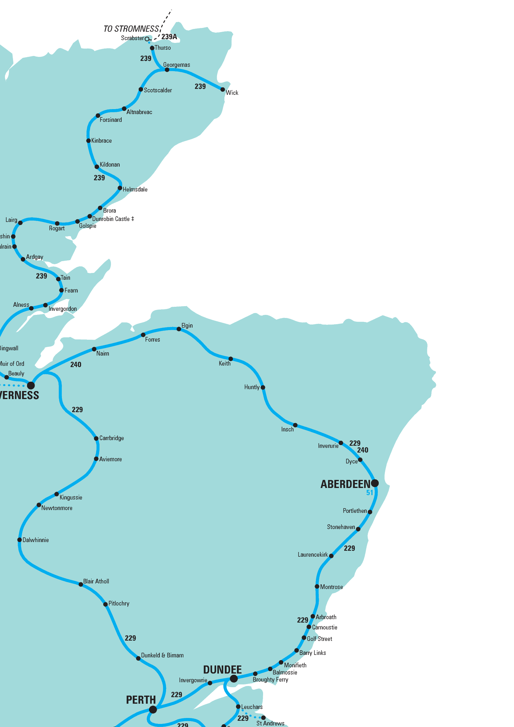 Rail map of north east Scotland
