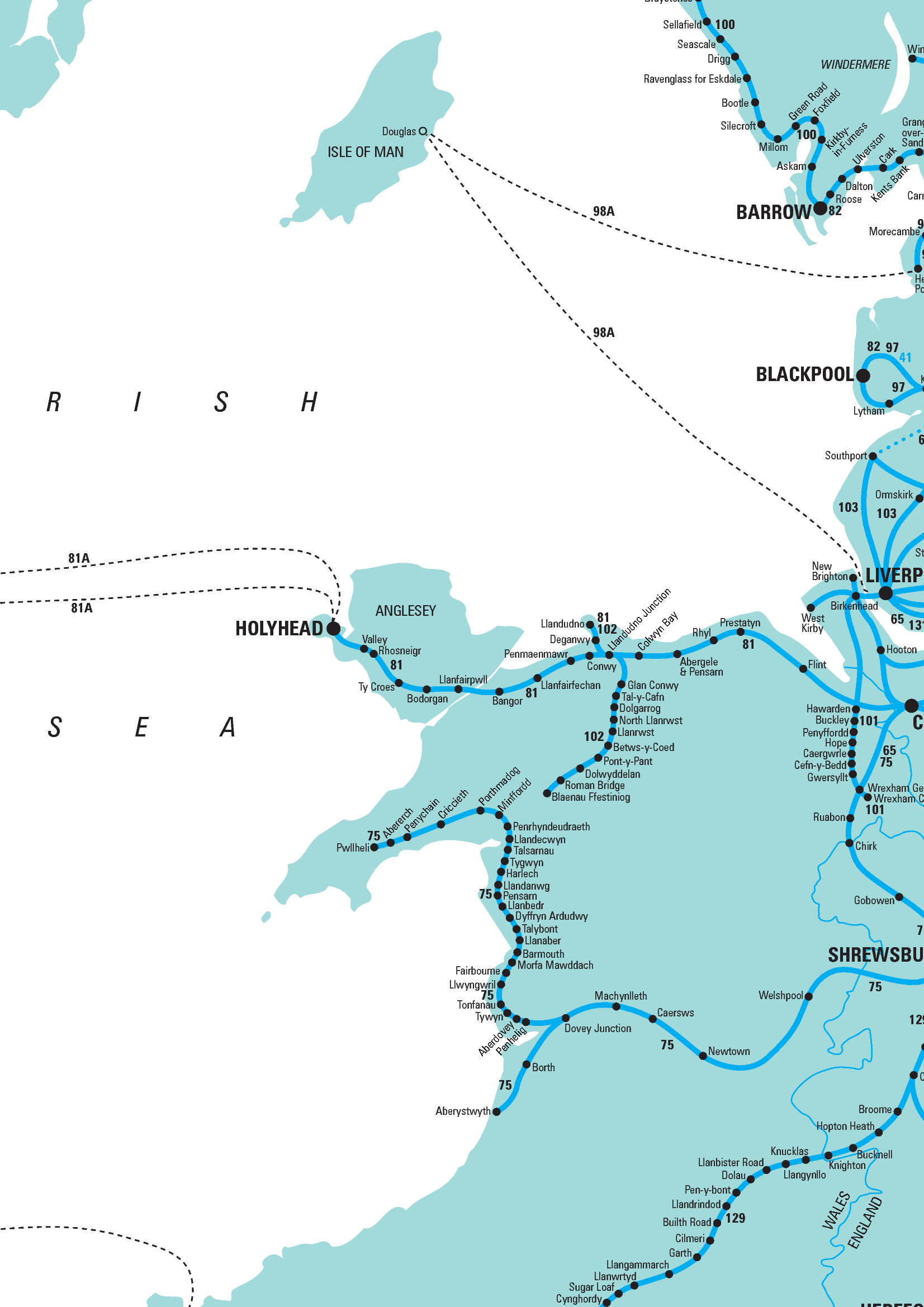 Rail map of north Wales