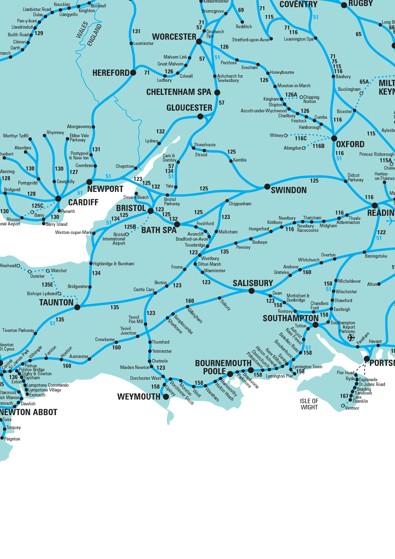Rail map of southern England