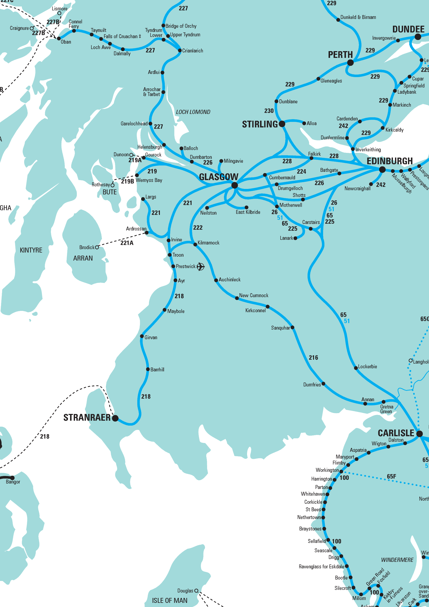 Rail map of southern Scotland