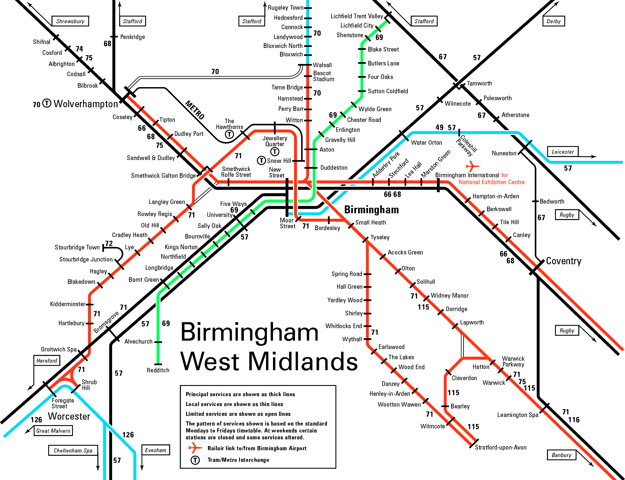 Rail map of the West Midlands