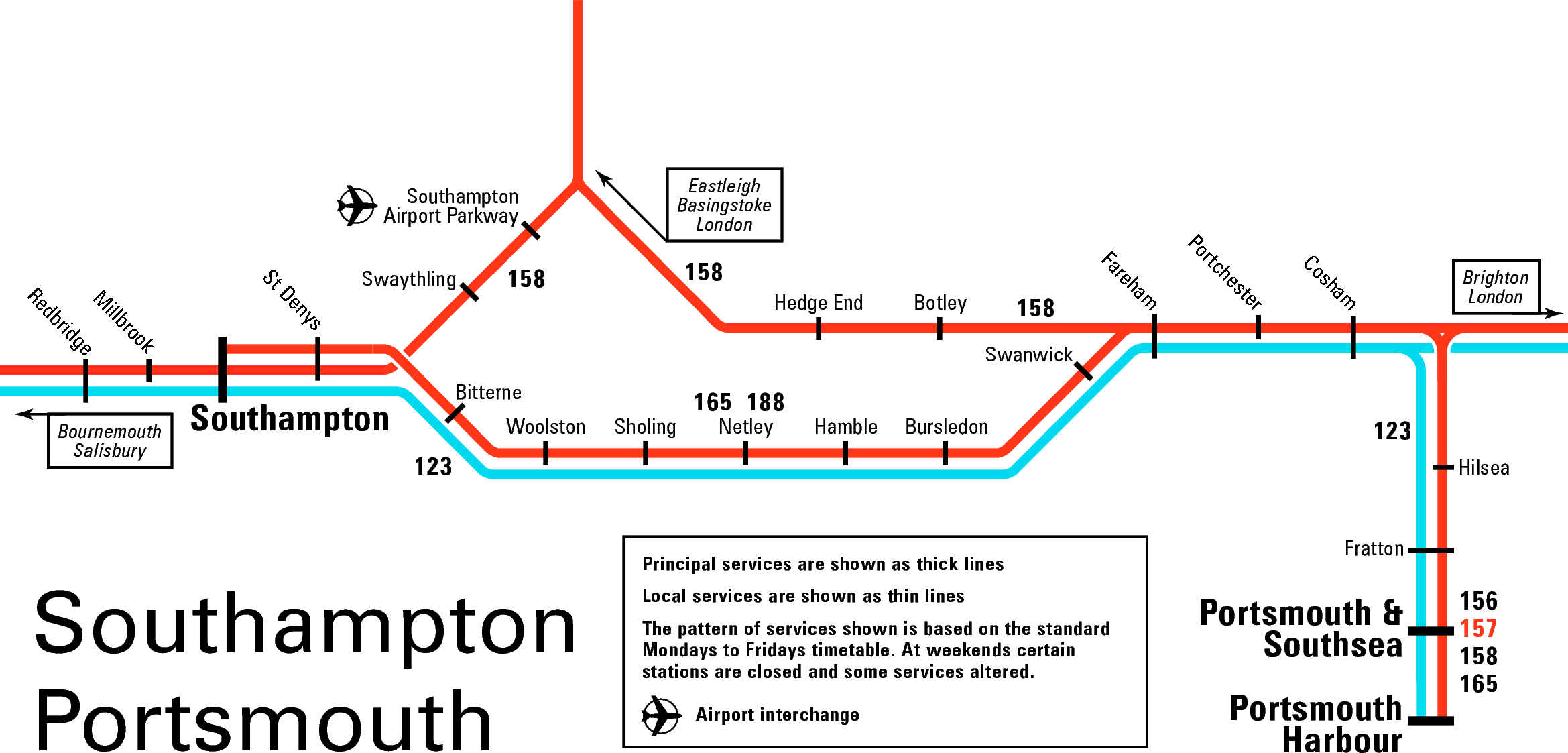 Rail map of Southampton and Portsmouth